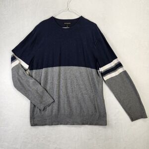 Banana Republic Mens Colorblock Crew Neck Sweater XL Navy Gray White Stripes